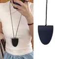 Minimalist black leather clochette pendant necklace with adjustable wax rope strap - Black Leather Shield Pendant Style (21#)