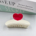 Cream hair claw clip featuring a 3D bright pink heart decoration for sweet style - Cream White (D16-4-12)
