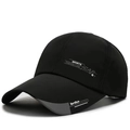 Black silk baseball cap with extended brim and grey sport fashion print detailing - Black Full Fabric