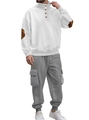 Ensemble décontracté homme avec pull gaufré blanc et pantalon cargo gris à poches - Haut Blanc Et Pantalon Gris