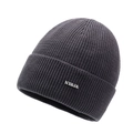Dunkelgraue Strickmütze mit Rippenmuster und silbernem Metall-Markenlogo am Umschlag - Verstellbar / Dunkelgrau