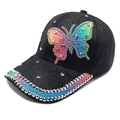Black suede baseball cap with rainbow glitter butterfly and silver rhinestone details - M (56-58cm) / Black
