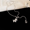 Close-up of zircon horse pendant and flower charm on silver snake chain necklace - Zircon Horse Pendant (1#) / Silver