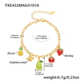Detail view of fruit charms stainless steel bracelet with dimensions and material specs - Gold DIY Bracelet (TXE422) - 16+5cm
