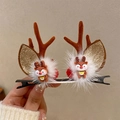 Pair of brown plush reindeer antler hair clips with golden ears and cute elk doll ornaments - 78- Christmas Antler Hair Clip #Cute Reindeer Pair