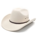 Sombrero de vaquero clásico de fieltro crema con banda de cuero y emblema metálico - M(56-58cm) / Beige
