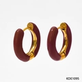 Retro-geometrische Creolen mit dunkelroter Emaille und goldenem Edelstahl-Finish - Weinrot (KDE1095)