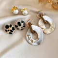 Three-piece French vintage earring set with pearls and resin drops on silk background - 19# Silver Needle - Brown/White (6-Piece Set)