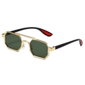 Lunettes de soleil octogonales en métal avec double pont et verres verts sur fond blanc - Monture Dorée Verres Vert Foncé