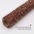 Brown snow point mesh wrap for bouquets, 50cm x 3.6m roll with white 3D dots - 50cmx3.6m / Coffee