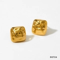 Golden square stud earrings with hammered texture and artistic minimalist design - Gold Hammered Square Earrings D2724