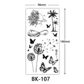 Black and white flower tattoo stickers featuring butterfly and rose designs, 96x190mm - BK-107 / 96*190mm