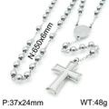 Collar rosario de acero plateado con cruz y medalla de María, longitud de 650 mm - Plata (KN117697-Z)