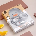Gray penguin silicone plate set with suction base and stainless steel fork and spoon - Penguin Set (5 Pieces)