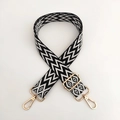 Adjustable canvas bag strap with black and white wave pattern and gold metal hardware - A11 Black