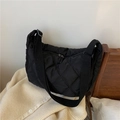 Black quilted crossbody bag with rhombic stitching and wide adjustable strap - Standard Type / Black (No Pendant)