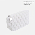 White plush checkerboard cosmetic bag with star pendant, size 22x7.5x14cm - White Hexagon Bag