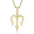 Men's vintage golden trident pendant necklace with a twisted rope chain in stainless steel - Gold Color Pendant (KP100620-HR)