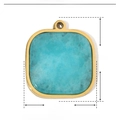 Macro shot of gold stainless steel pendant with green natural stone and dimensions text - YE114-Square Gold Base Teal Stone