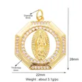 Gold-plated octagon Virgin Mary pendant with cubic zirconia inlay 22mm x 28mm - Blue M149202-Gold Octagon Mary White CZ