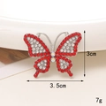 Red and white crystal butterfly charm with silver base, 3.5cm wide for DIY crafts - D1616-Red Butterfly