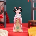 Ancient style girl figurine in pink Hanfu holding a white cat, cute resin desk ornament - 1003-26 Small Holding Cat