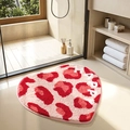 Tappetino da bagno a cuore in peluche con fantasia leopardata rosa, rossa e bianca - Segnale di Battito Cardiaco / 50*60cm