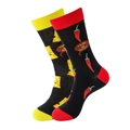 Mismatched cotton socks featuring fun chili and cheese patterns with funny slogans - One Size / Chili Cheese Style (A1140) / Black