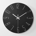 Minimalist 30cm wall clock with black wood grain finish and white metal line numerals - Black Dial Silver Numerals
