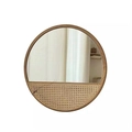 European creative rattan round wall mirror with handcrafted wooden frame for home decor - Rattan Mat Style 40cm