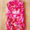 Pink and red distressed knit balaclava mask with a fuzzy textured finish for winter - One Size / Pink White Red Camo