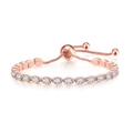 Close-up of rose gold tennis bracelet with marquise-cut zircons and adjustable pull chain - 3*5mm Oval White Stone / Rose Gold