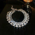 Sparkling multi-layer crystal choker necklace with silver-tone rhodium base - Basic Silver Style / Silver