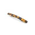 Detail view of smooth tortoiseshell resin hair clip with silver metal spring fastener - Dark Tortoiseshell