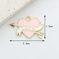 Pink enamel heart arrow pendant with Love text and size dimensions for DIY jewelry - Pink Arrow Through Heart