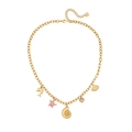 Golden necklace with dolphin, pink starfish, conch, heart and shell sea charms - Dolphin Pink Starfish & Heart Style (3#)