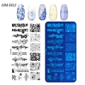 Rectangular nail stamping plate OM-H12 with floral, lace, and geometric patterns - Floral and Mesh Lace Style (OM-H12)