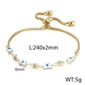 Gold adjustable evil eye butterfly charm bracelet with white enamel and blue beads - White Butterfly Evil Eye Style (KB166602-Z)