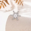 Titanium steel snowflake stud earrings with sparkling cubic zirconia on a display stand - Snowflake Style (Single Piece)(A245) / Silver