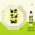 Manueller dreifach gefalteter Schirm in Creme mit schwarzer Katze und Schutzhülle - Manuell Invertiert - Apfel Kleine Schwarze Katze