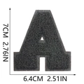 Detail view of a 7cm black chenille letter A patch with precise size measurements - Letter A / Black