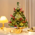 55cm mini Christmas tree with gold ornaments, red berries and warm LED lights - 55CM Standard Decorated Set