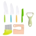 7-piece colorful plastic kids kitchen safety knife set with a wooden crocodile cutting board - 7-Piece Set (PE Bag)