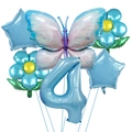 Blue butterfly balloon set with macaron number 4 for girls birthday party decoration - Number 4 / Holographic Blue