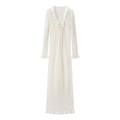 Abito lungo bianco in maglia con scollo a V e volant per vacanze al mare - S / Bianco latte