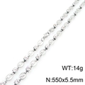 Silver coffee bean chain necklace with sparkling zircon inlays 550mm length for women - Silver Style (KN298349-ZCG)