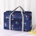 Large capacity navy travel bag with pink flamingo and blue palm leaf print - Navy Flamingo