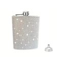 Sparkling silver rhinestone stainless steel hip flask with funnel for outdoor travel - AB Color