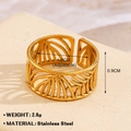 18K gold plated stainless steel palm leaf open ring with adjustable geometric design - 697-2 Palm Leaf Hollow / Gold