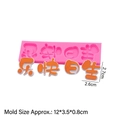 Pink silicone mold for Happy Birthday letters with orange fondant samples on white background - 3# Chinese Birthday Greeting Small / Pink